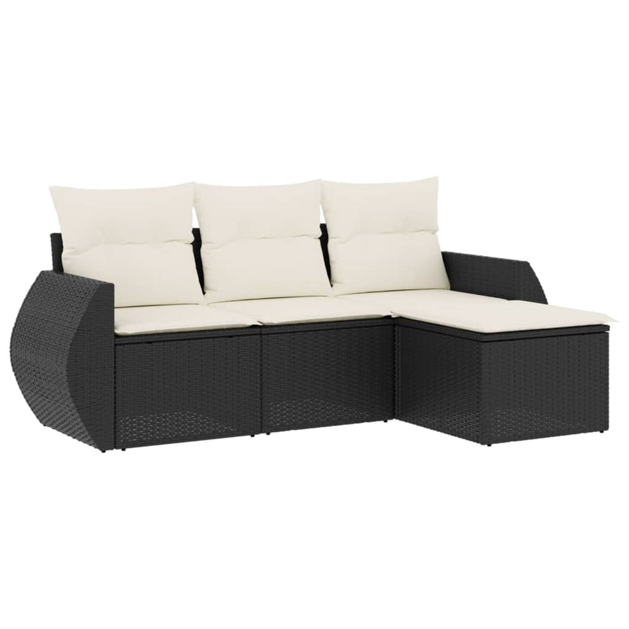 4-Delige Loungeset Met Kussens Poly Rattan Zwart