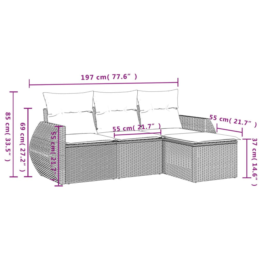 4-Delige Loungeset Met Kussens Poly Rattan Zwart