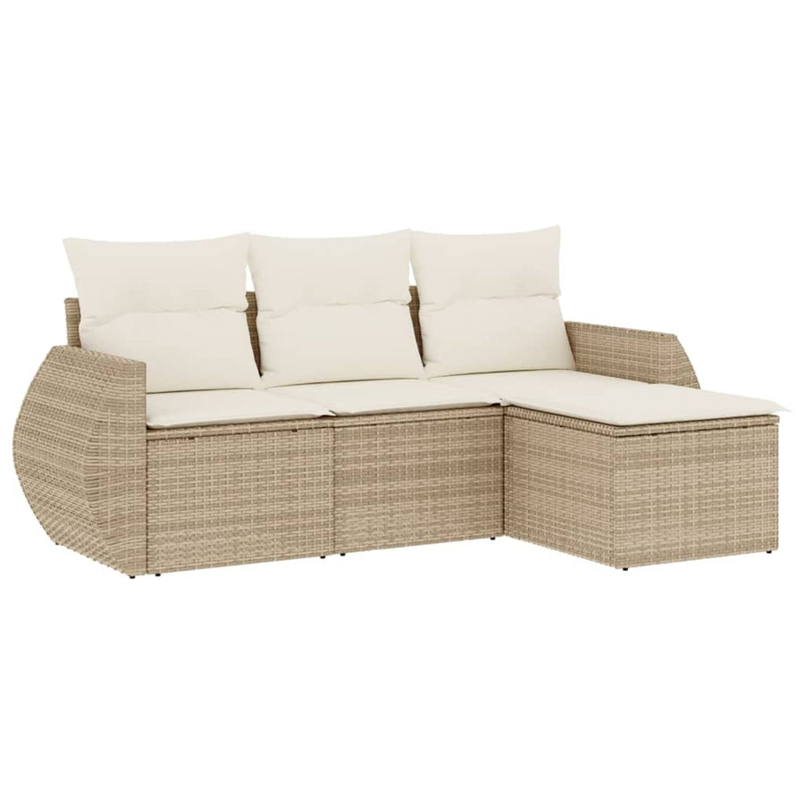 4-Delige Loungeset Met Kussens Poly Rattan Beige