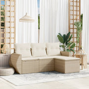 4-piece Lounge Set with Cushions Poly Rattan Beige