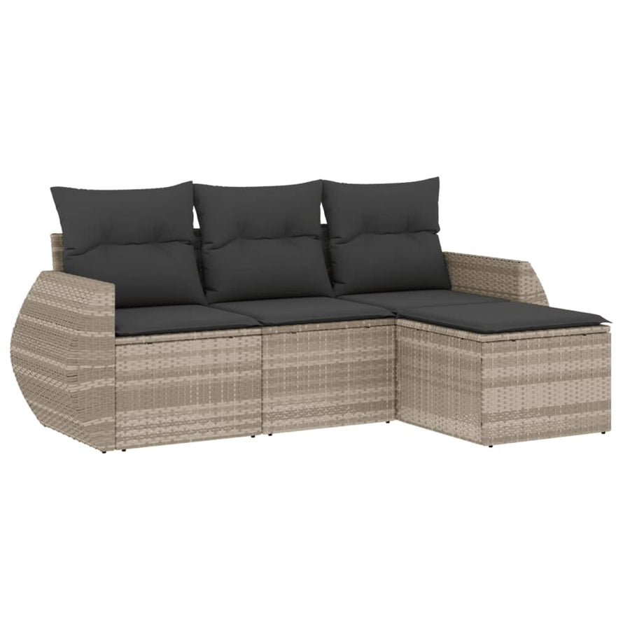 4-delige Loungeset met kussens poly rattan lichtgrijs