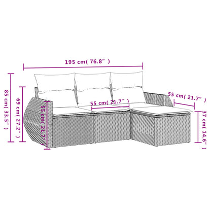 4-delige Loungeset met kussens poly rattan lichtgrijs