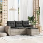 4-delige Loungeset met kussens poly rattan lichtgrijs