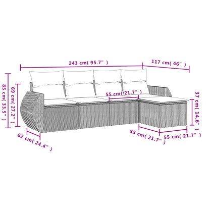 5-Delige Loungeset Met Kussens Poly Rattan Zwart