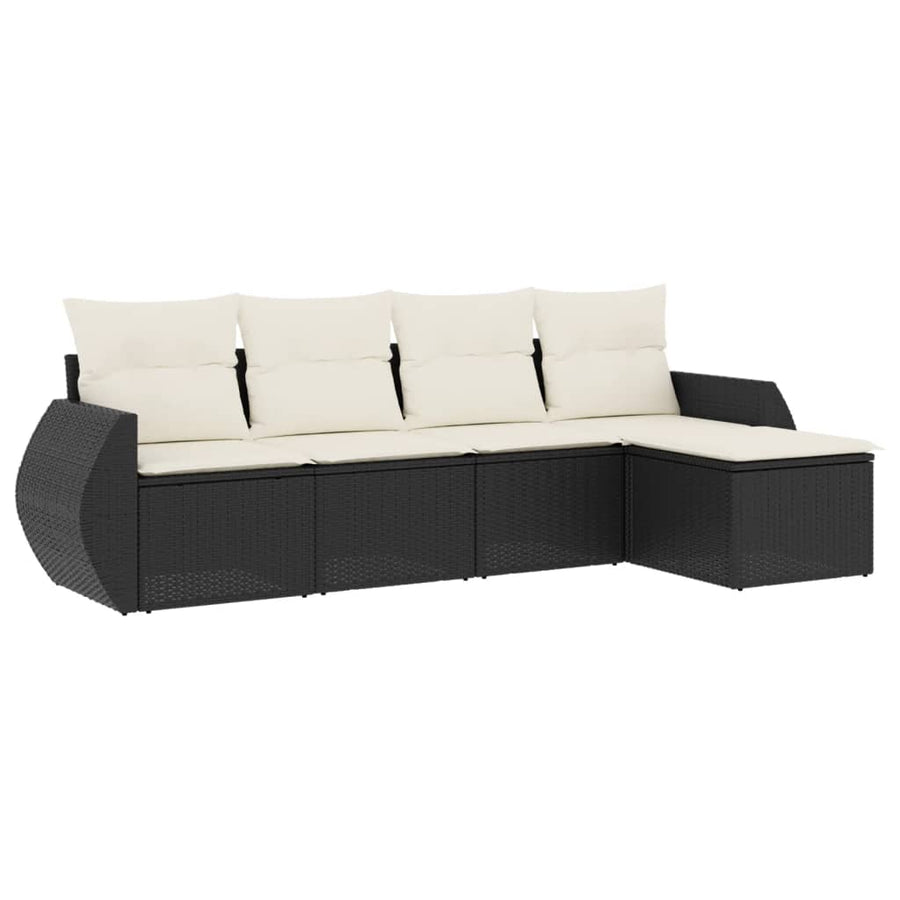 5-Delige Loungeset Met Kussens Poly Rattan Zwart