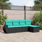 5-Piece Poly Rattan Garden Sofa Set with Cushions Black