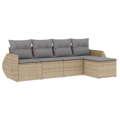 5-Delige Loungeset Met Kussens Poly Rattan Beige