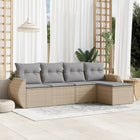 5-piece Loungeset with Cushions Poly Rattan Beige