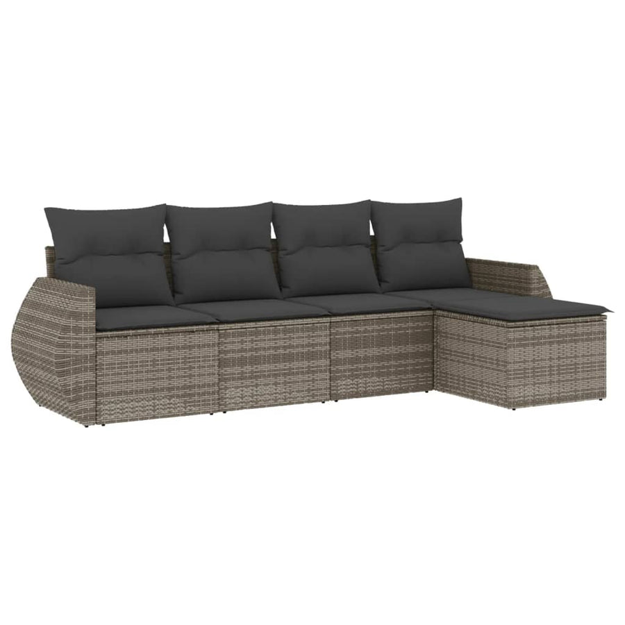 5-Delige Loungeset Met Kussens Poly Rattan Grijs