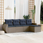 5-piece garden sofa set with cushions, grey poly rattan