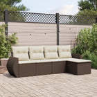 5-Piece Lounge Set with Cushions Poly Rattan Brown
