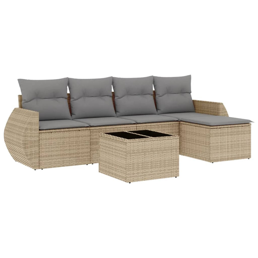 6-Delige Loungeset Met Kussens Poly Rattan Beige