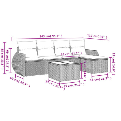 6-Delige Loungeset Met Kussens Poly Rattan Beige