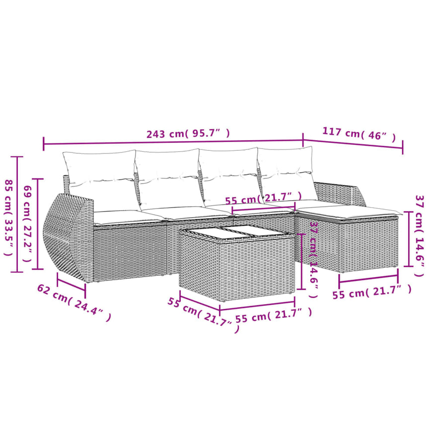 6-Delige Loungeset Met Kussens Poly Rattan Beige