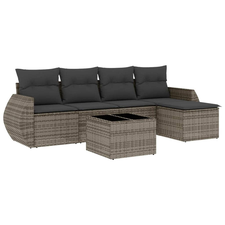 6-Delige Loungeset Met Kussens Poly Rattan Grijs