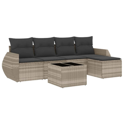 6-delige Loungeset met kussens poly rattan lichtgrijs