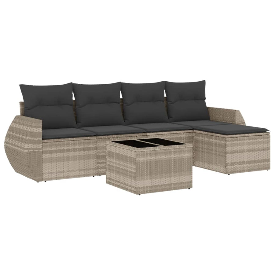 6-delige Loungeset met kussens poly rattan lichtgrijs