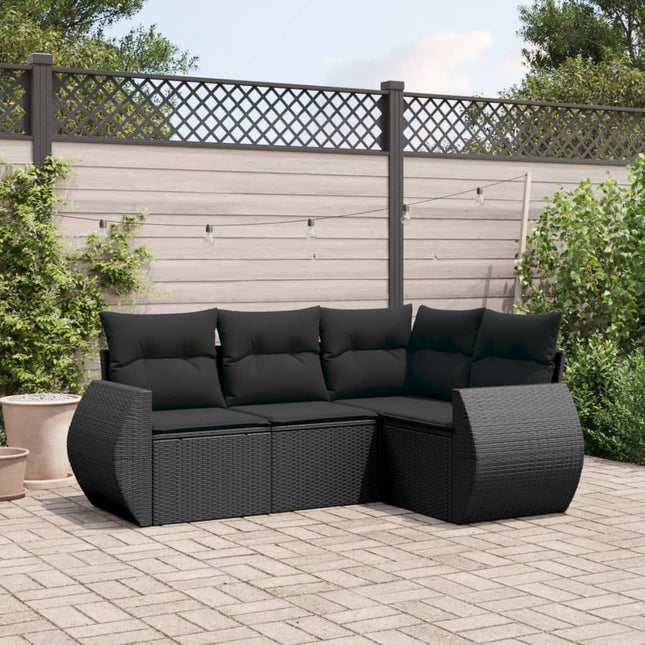 4-Delige Loungeset Met Kussens Poly Rattan Zwart