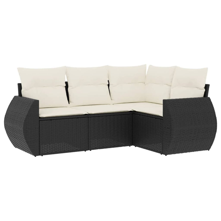 4-Delige Loungeset Met Kussens Poly Rattan Zwart