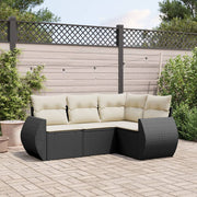 4-piece Loungeset with cushions poly rattan black