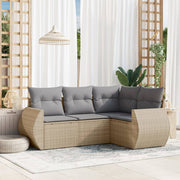 4-piece Lounge Set with Cushions Poly Rattan Beige