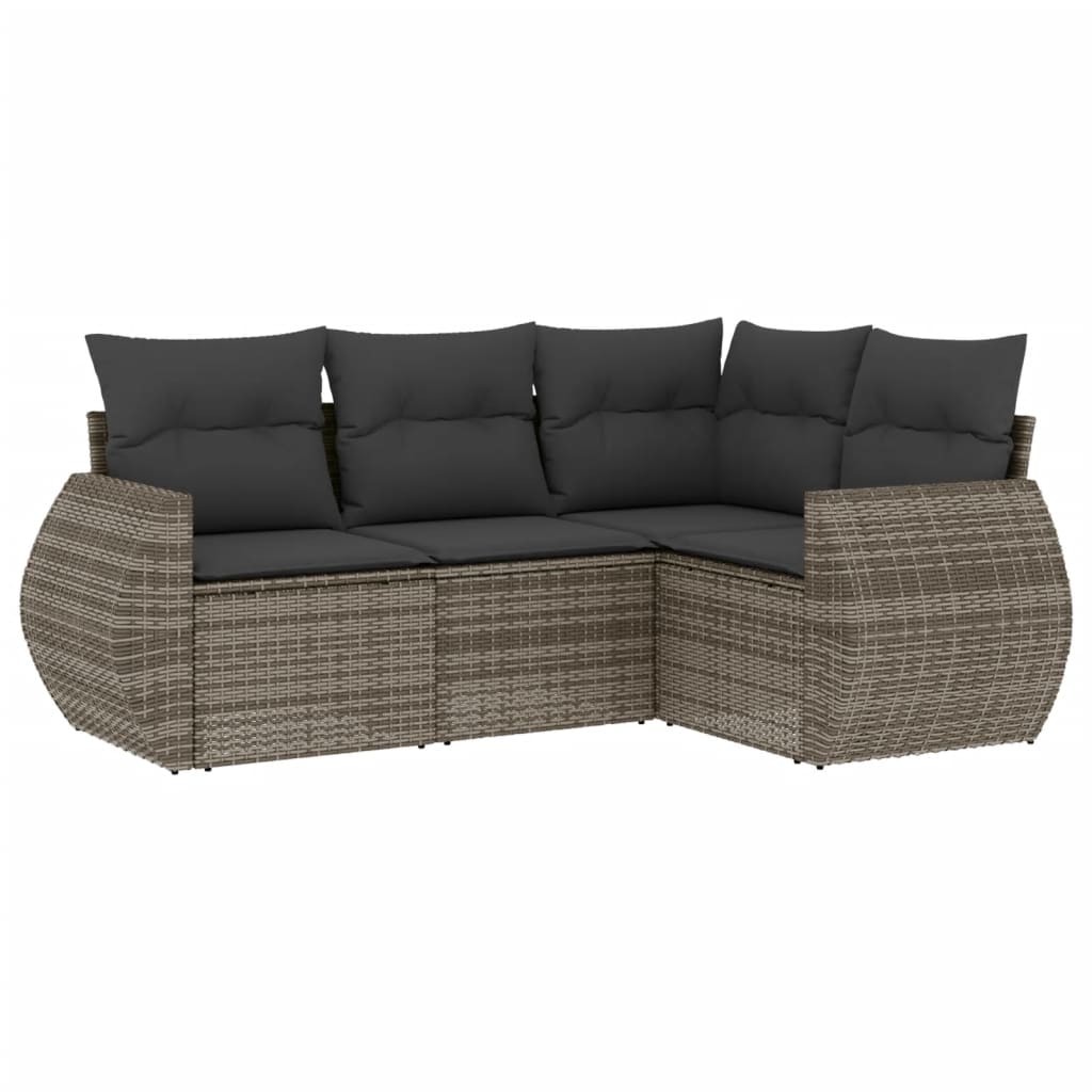 4-Delige Loungeset Met Kussens Poly Rattan Grijs