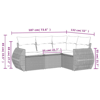 4-delige Loungeset met kussens poly rattan lichtgrijs