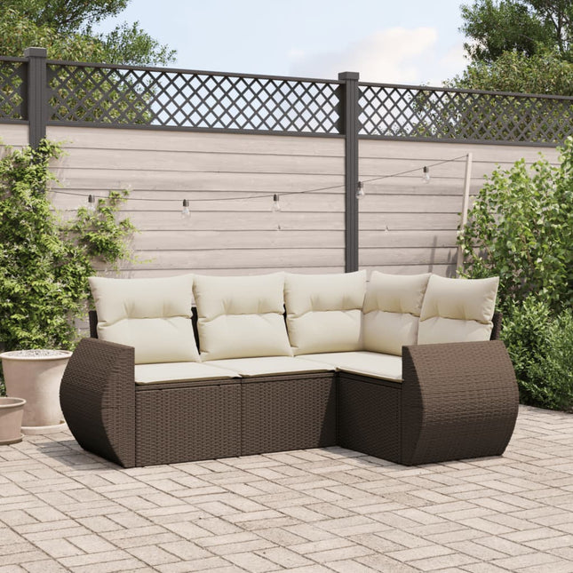 4-delige Loungeset met kussens poly rattan bruin