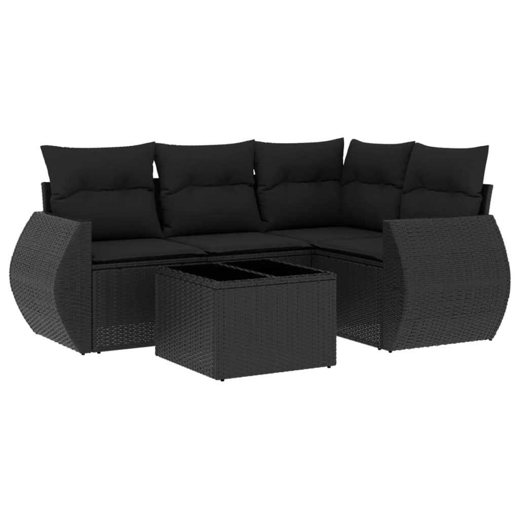 5-Delige Loungeset Met Kussens Poly Rattan Zwart