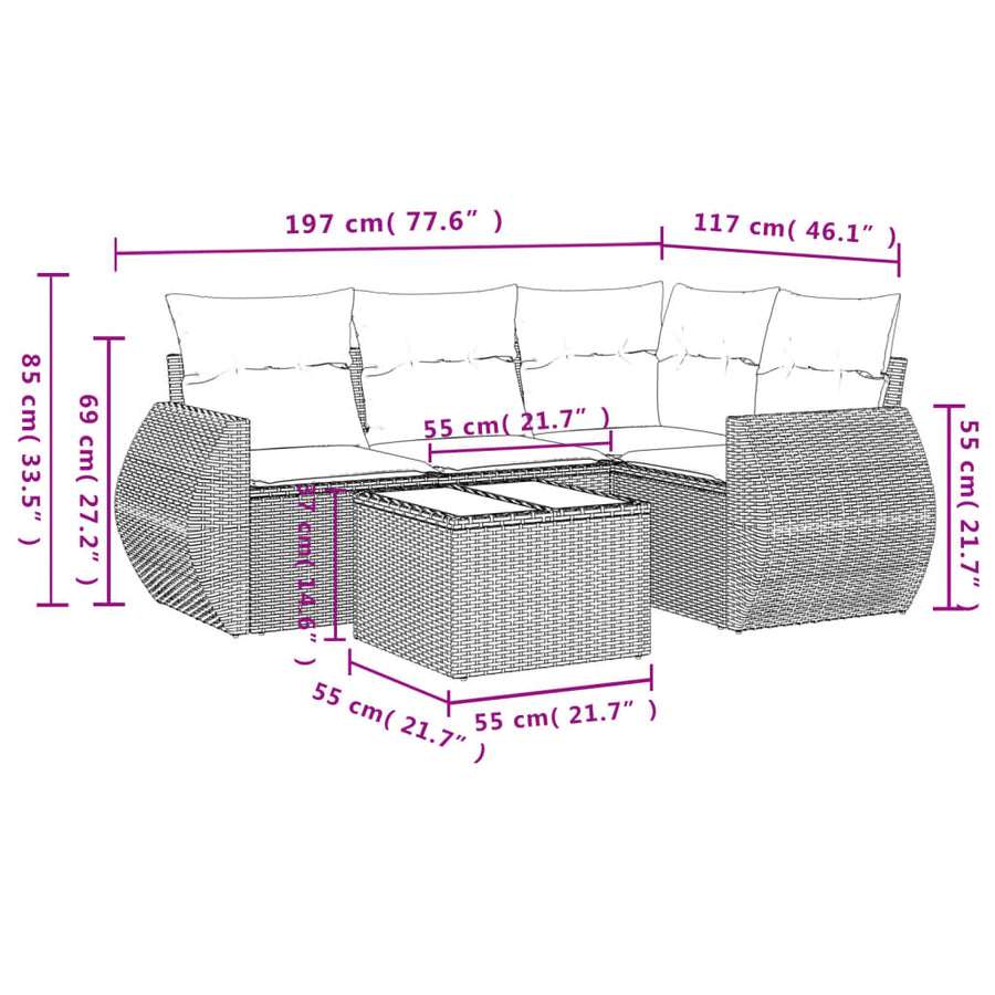 5-Delige Loungeset Met Kussens Poly Rattan Zwart