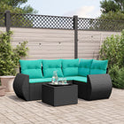 5-Piece Poly Rattan Garden Sofa Set with Cushions Black