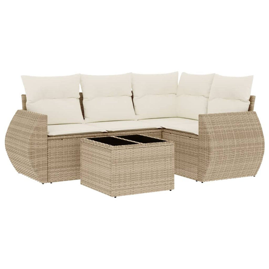 5-Delige Loungeset Met Kussens Poly Rattan Beige