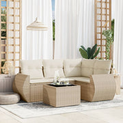 5-piece Loungeset with Cushions Poly Rattan Beige