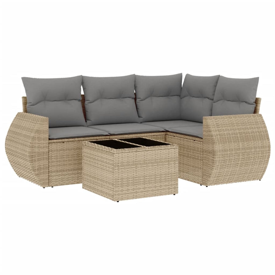 5-Delige Loungeset Met Kussens Poly Rattan Beige