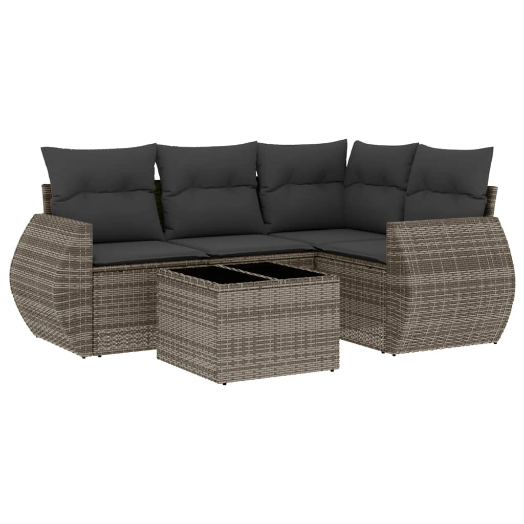 5-Delige Loungeset Met Kussens Poly Rattan Grijs