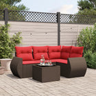 5-Piece Garden Sofa Set with Cushions, Brown Poly Rattan