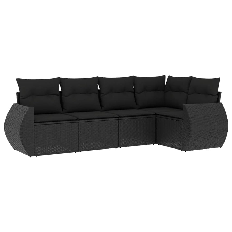 5-Delige Loungeset Met Kussens Poly Rattan Zwart
