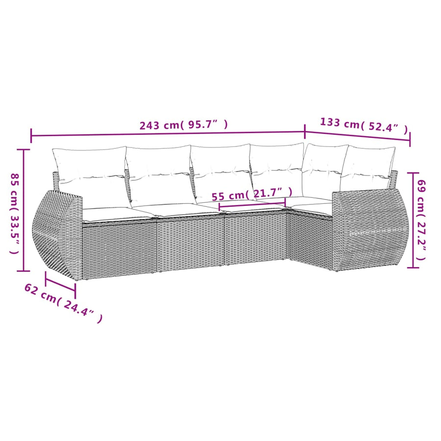 5-Delige Loungeset Met Kussens Poly Rattan Zwart