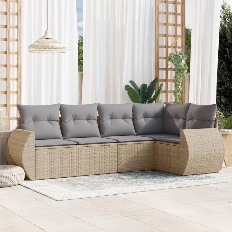5-Delige Loungeset Met Kussens Poly Rattan Beige