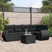 Loungeset 6-delig poly rattan zwart