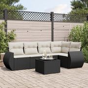 6-piece Lounge Set with cushions poly rattan black