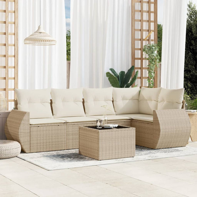 6-Delige Loungeset Met Kussens Poly Rattan Beige