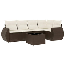 6-delige Loungeset met kussens poly rattan bruin