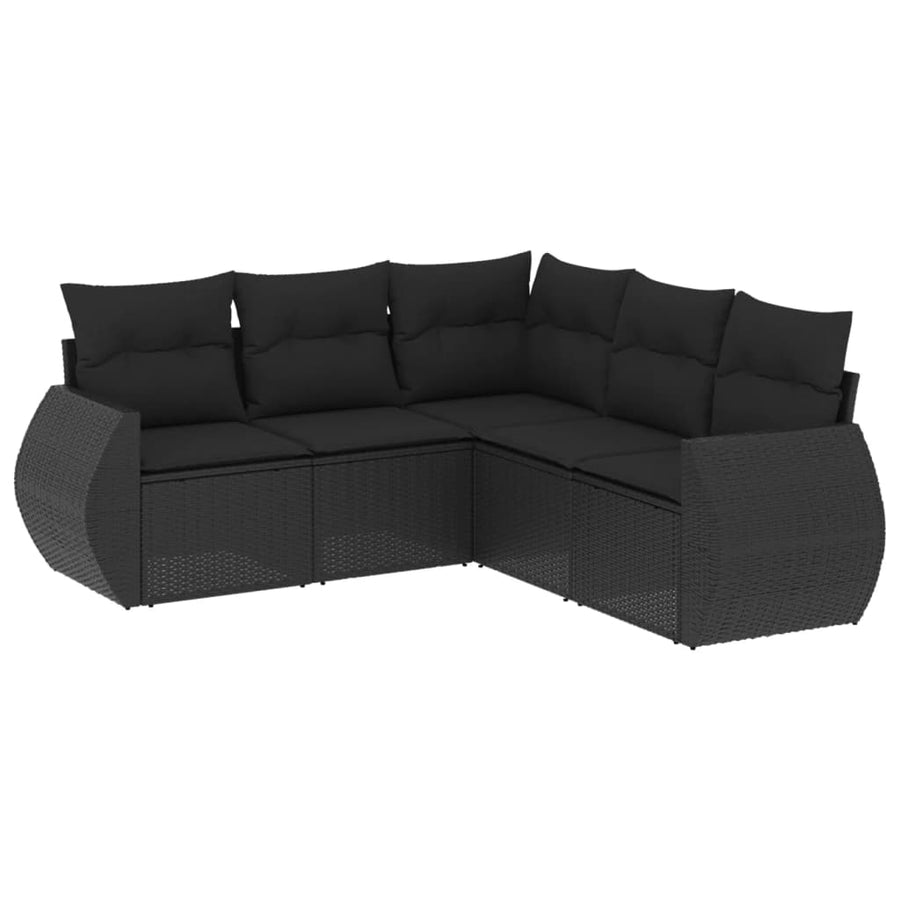 5-Delige Loungeset Met Kussens Poly Rattan Zwart