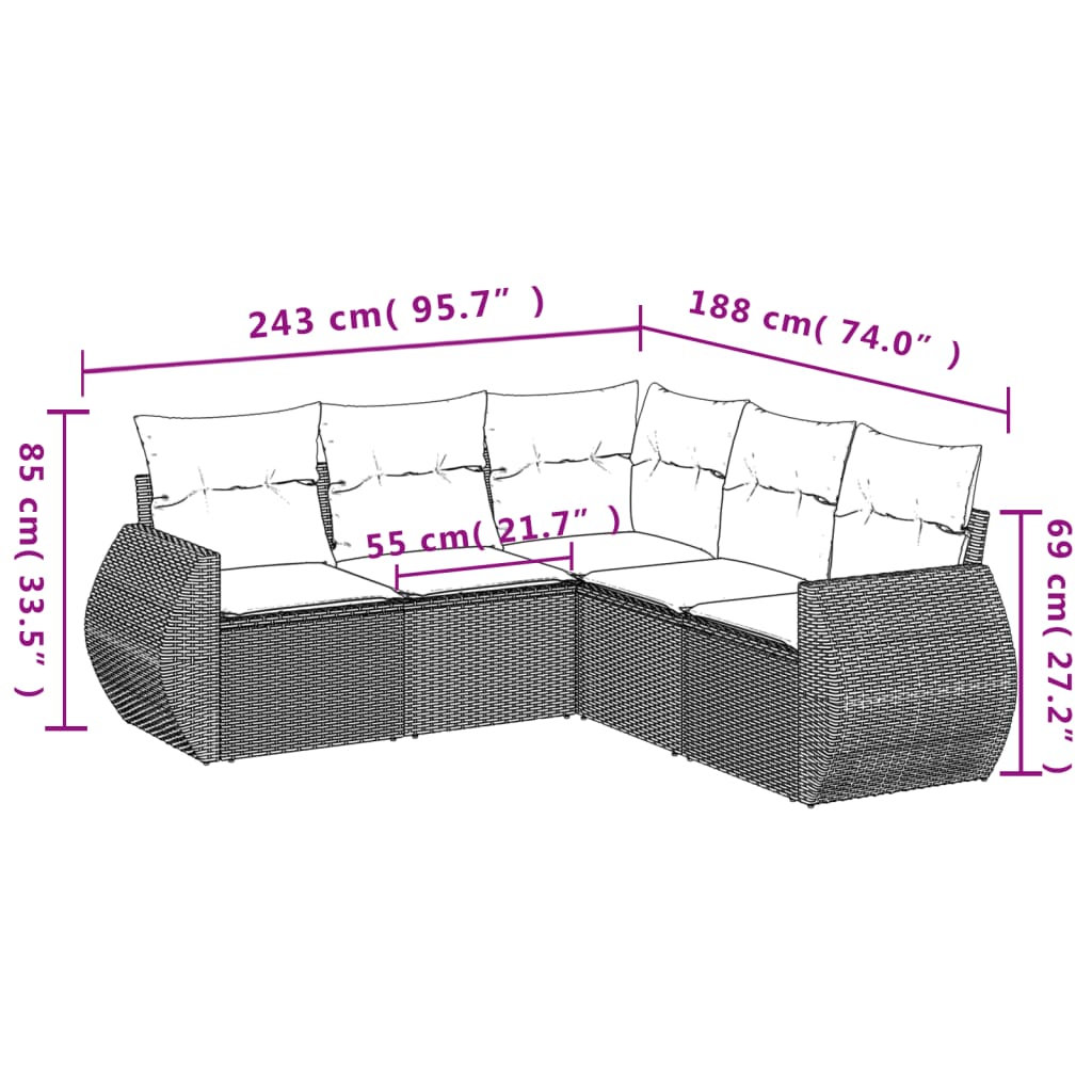 5-Delige Loungeset Met Kussens Poly Rattan Zwart