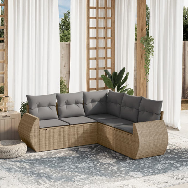 5-Delige Loungeset Met Kussens Poly Rattan Beige