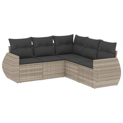 5-delige Loungeset met kussens poly rattan lichtgrijs