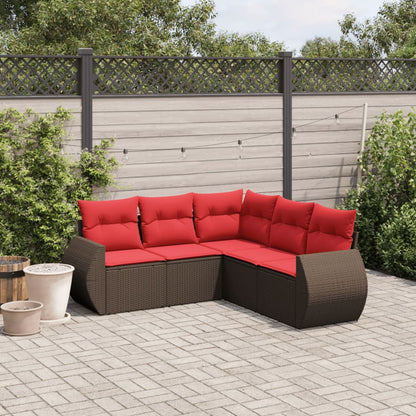 5-delige tuinbankset met kussens, bruin polyrotan