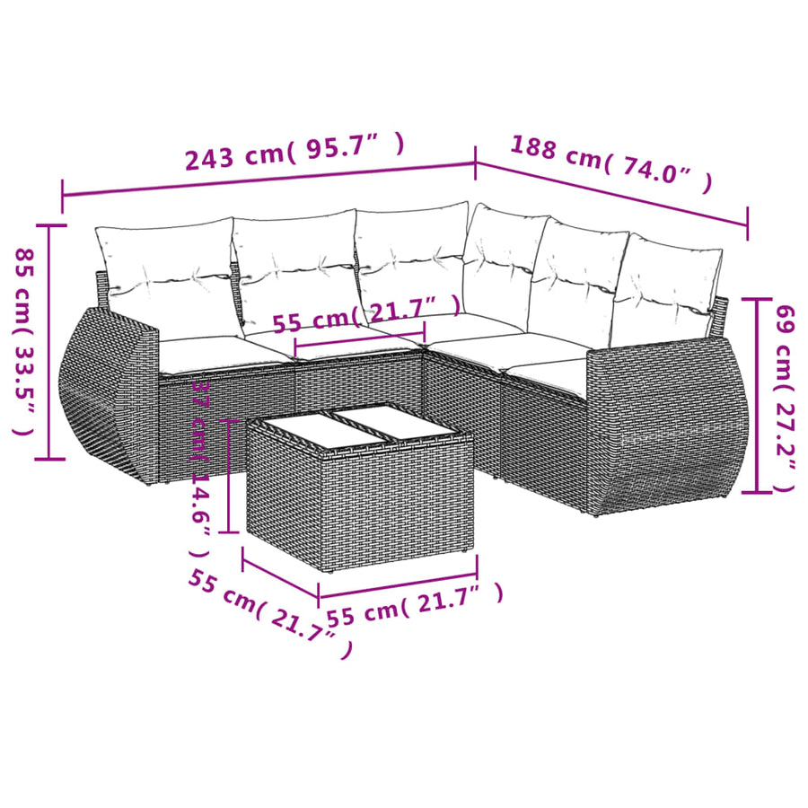 6-Delige Loungeset Met Kussens Poly Rattan Zwart