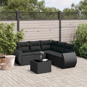 6-piece Lounge Set with cushions poly rattan black